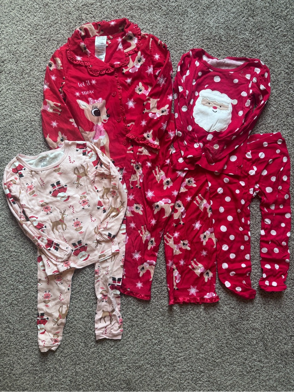 Holiday Reindeer & Santa Kids Pajama Set - Red and Light Pink
